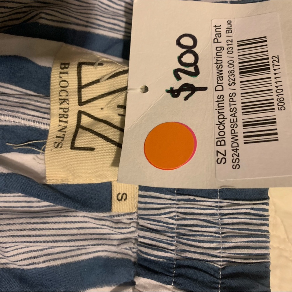 NWT SZ BLOCKPRINTS DRAWSTRING PANT Blue White Striped Size Small - Picture 4 of 4